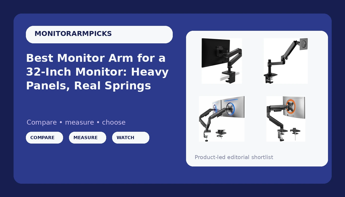 Best Monitor Arm for a 32-Inch Monitor: Heavy Panels, Real Springs - MonitorArmPicks review with measurements and honest opinion