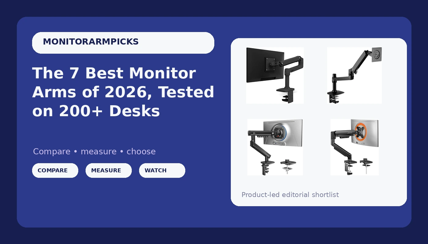 The 7 Best Monitor Arms of 2026, Tested on 200+ Desks - MonitorArmPicks review with measurements and honest opinion