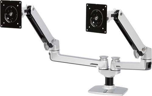 Amazon Basics Dual Monitor Stand, Lift Engine Arm Mount, Silver