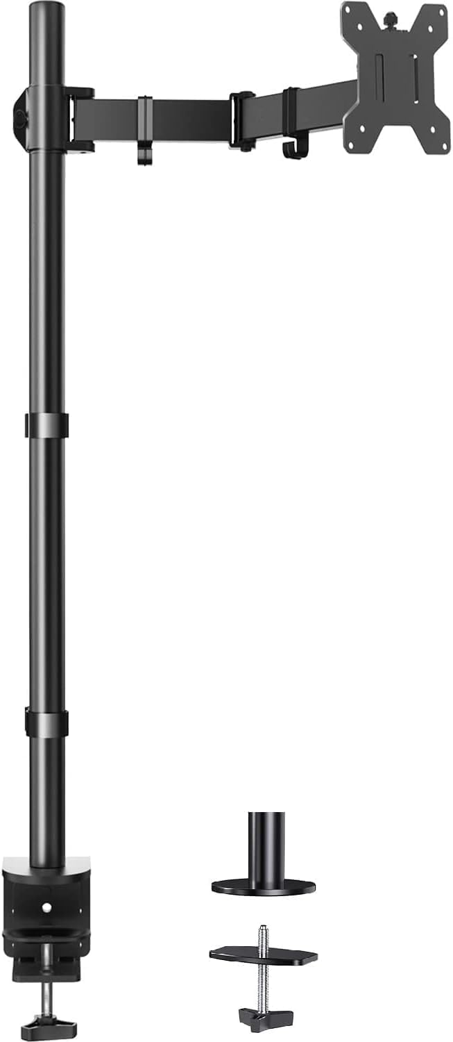 HUANUO Single Monitor Arm with 39 inch Extra-Tall Pole, Adjustable Computer Desk Mount for 13-32 inch Screens and up to 38 inch Ultrawide Screens, Hold 22 lbs, Monitor Stand with C-Clamp &amp; Grommt Base